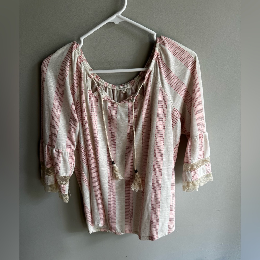 Maurices Pink and Cream Striped Blouse